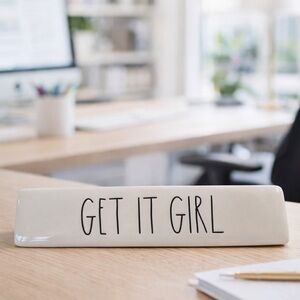 Rae Dunn White Ceramic Desk Sign "GET IT GIRL"
